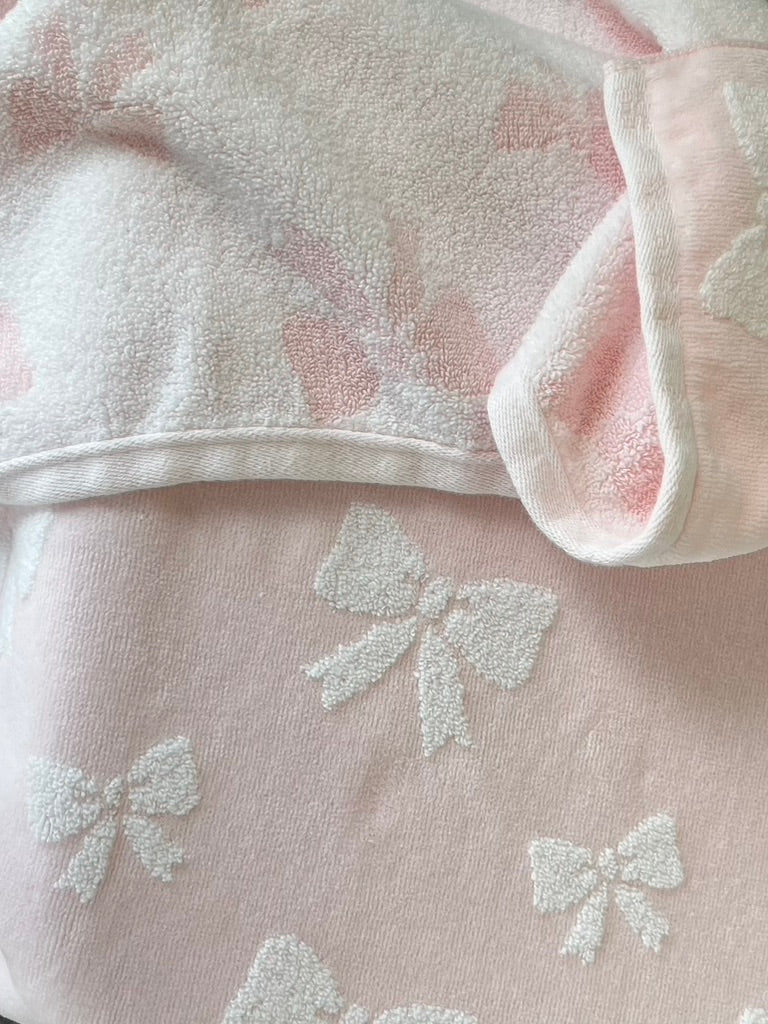 White Bows on Pink hooded bath towel