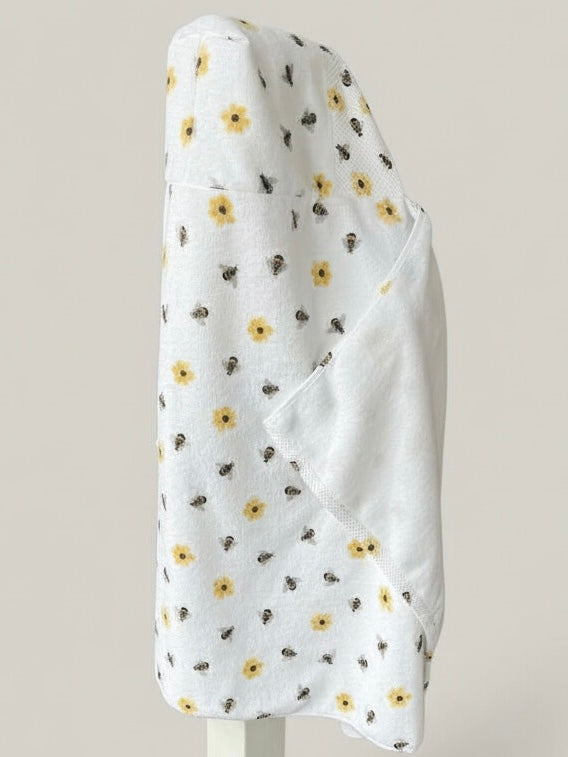 Bees and Flowers hooded bath towel