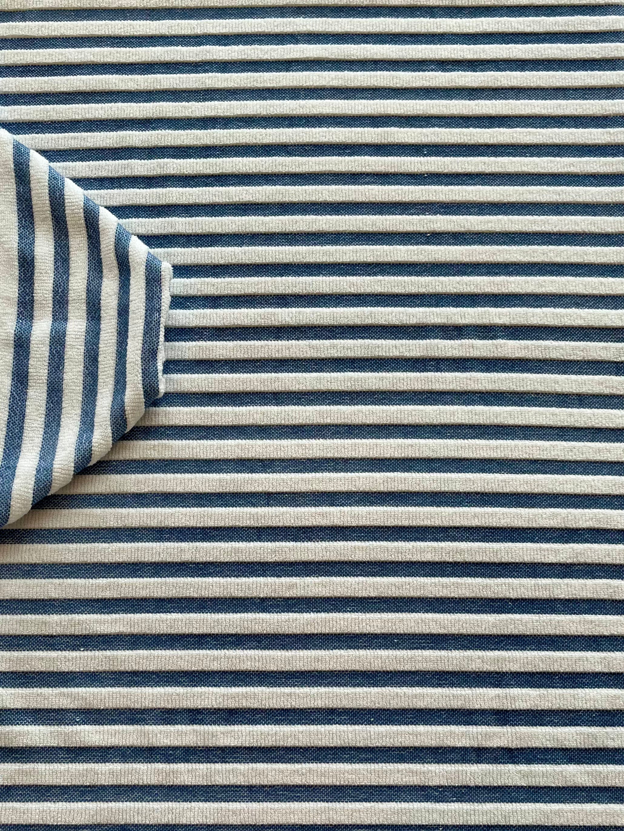 Broad Blue and White Stripe hooded bath towel