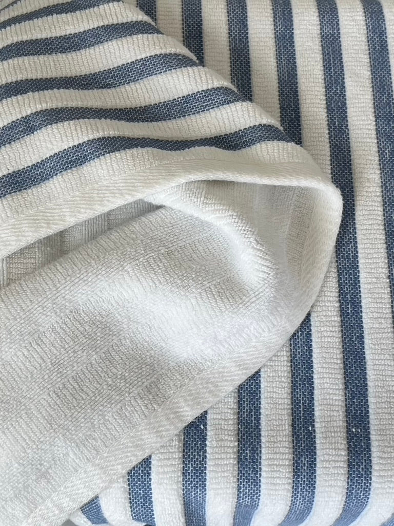 Broad Blue and White Stripe hooded bath towel