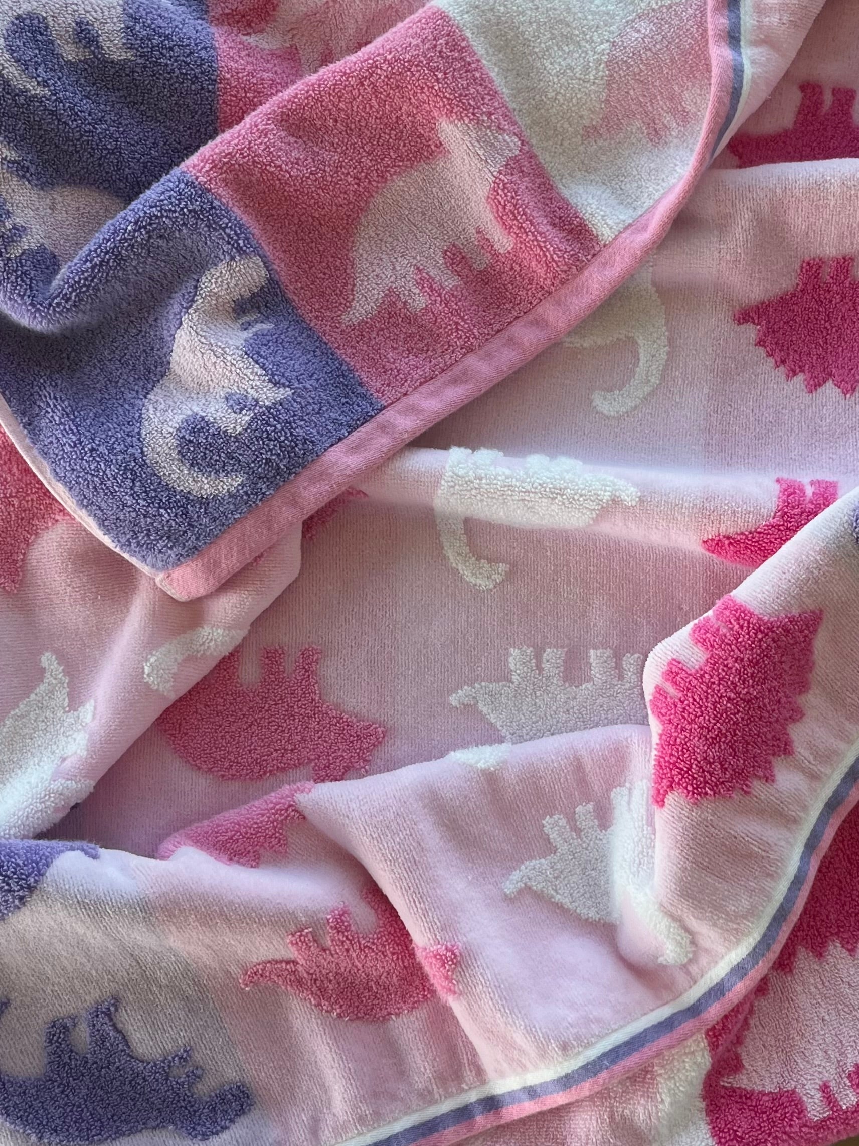 Pink & purple Dinosaur hooded bath towel