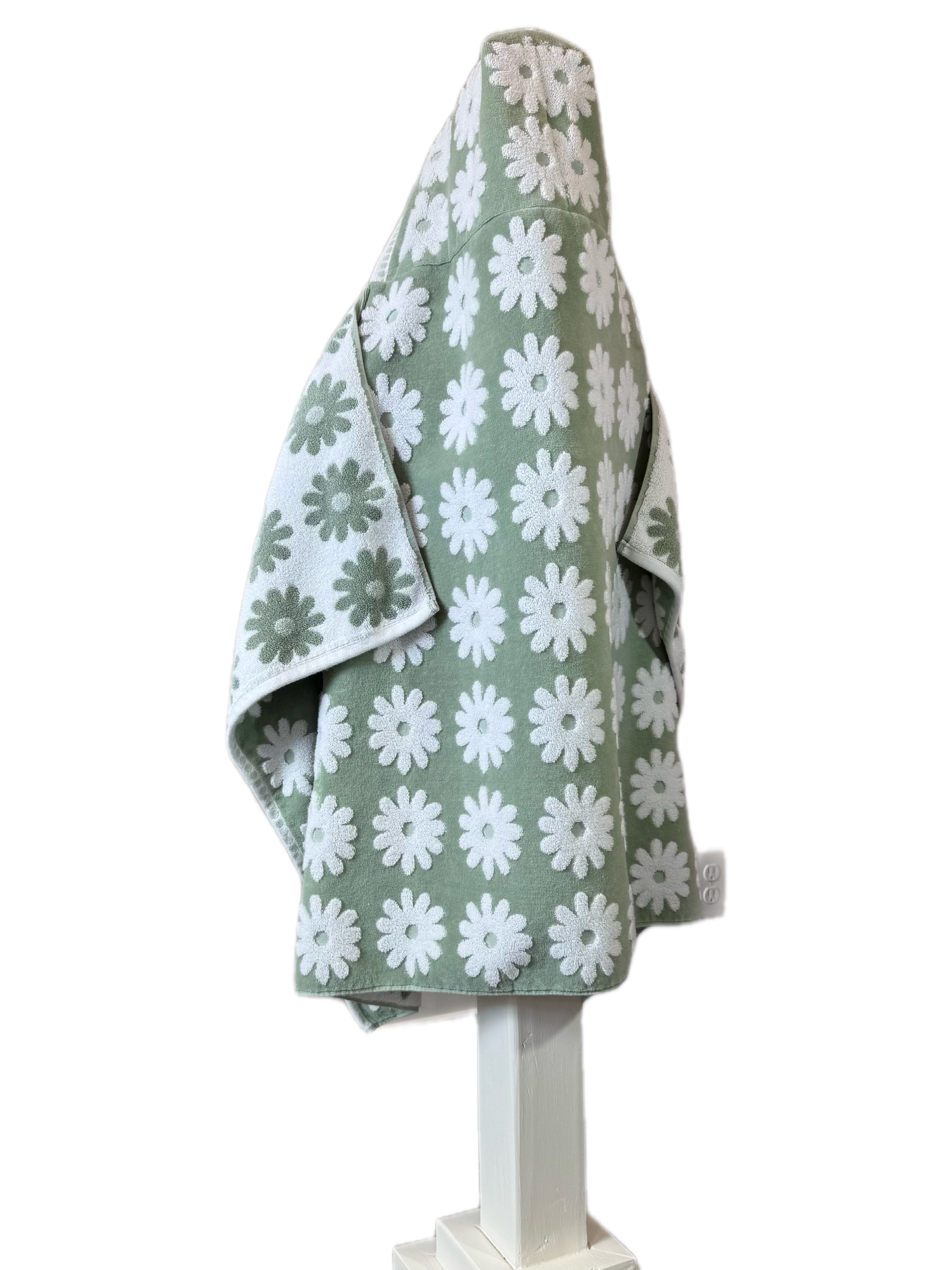 Flower Power Green hooded bath towel