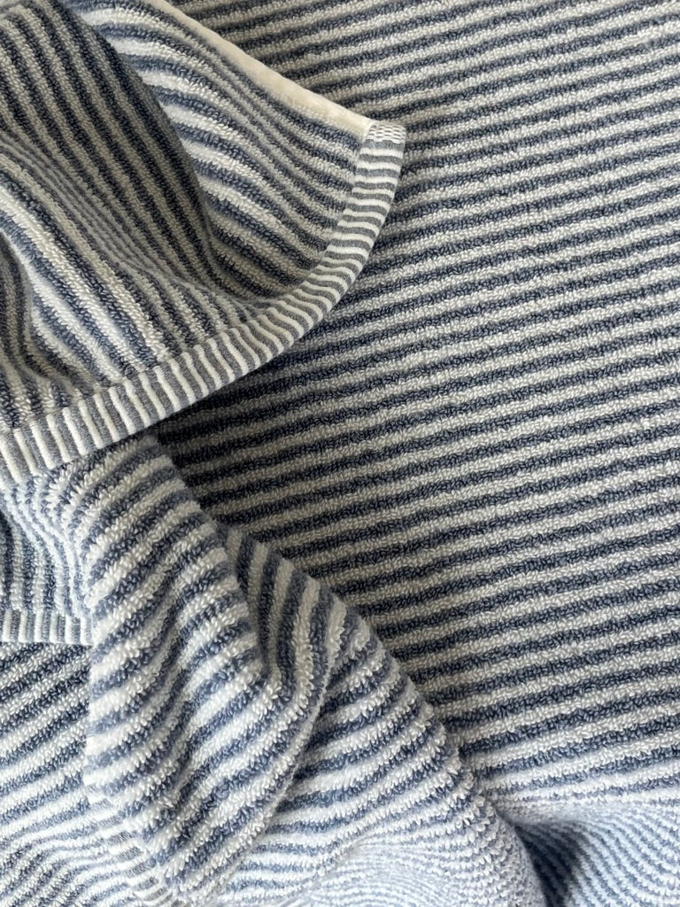Plush Pinstripes in blue hooded bath towel