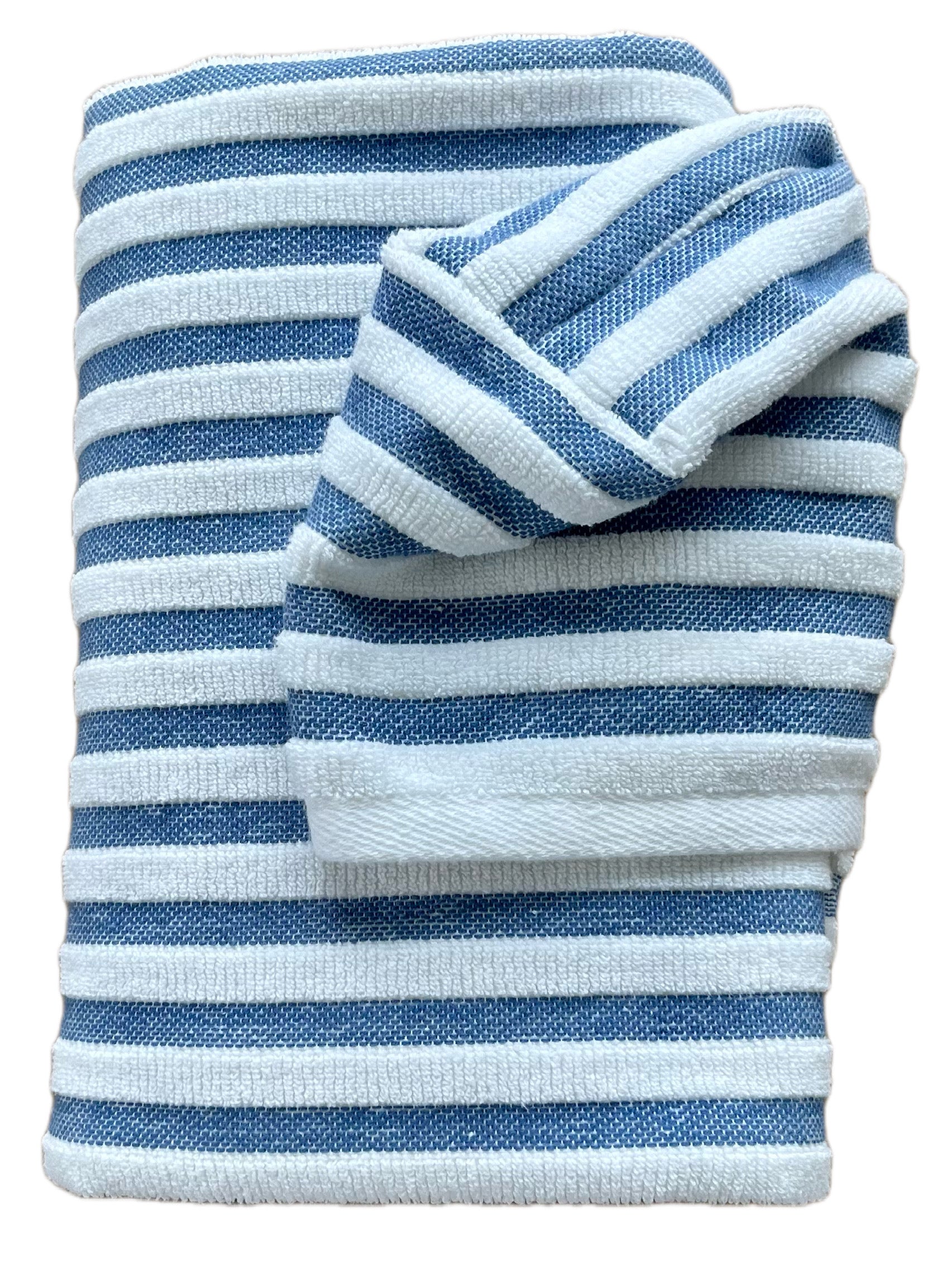 Broad Blue and White Stripe hooded bath towel