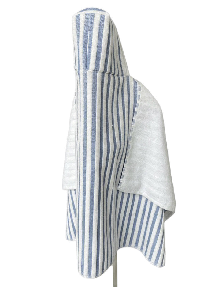Broad Blue and White Stripe hooded bath towel