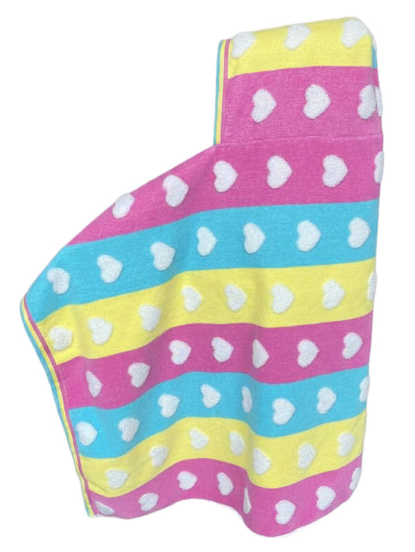 Neon Striped Heart hooded bath towel
